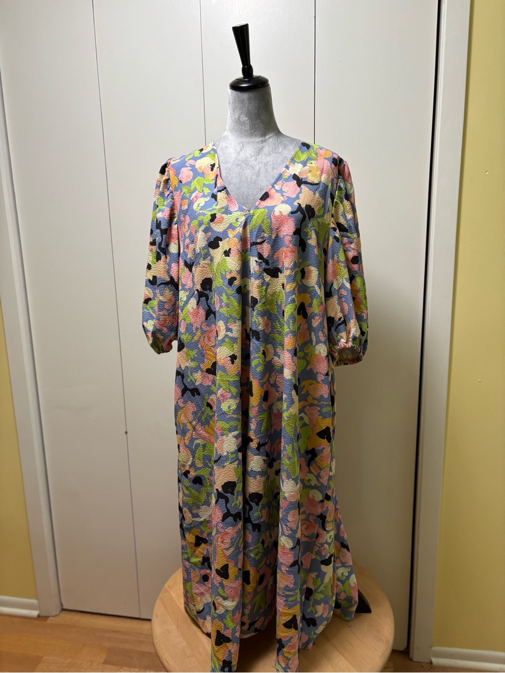 V-Neck Multi-Color Floral Midi Dress by Stine Goya